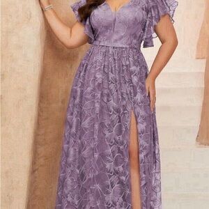 Formal floral lace dress WITH matching men’s tie and pocket square